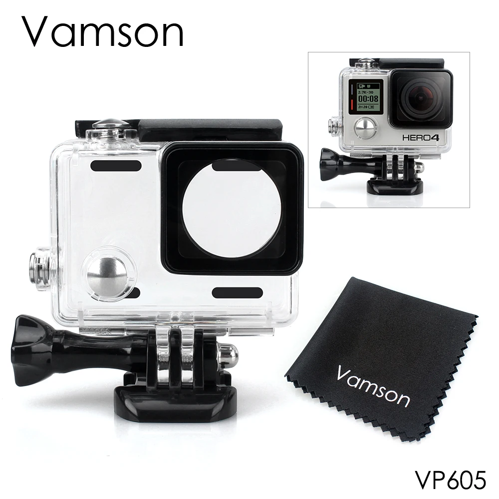 Водонепроницаемый чехол Vamson для Go Pro Hero 4 3+ черный для экшн-камеры Gopro для серфинга дайвинга аксессуар VP605