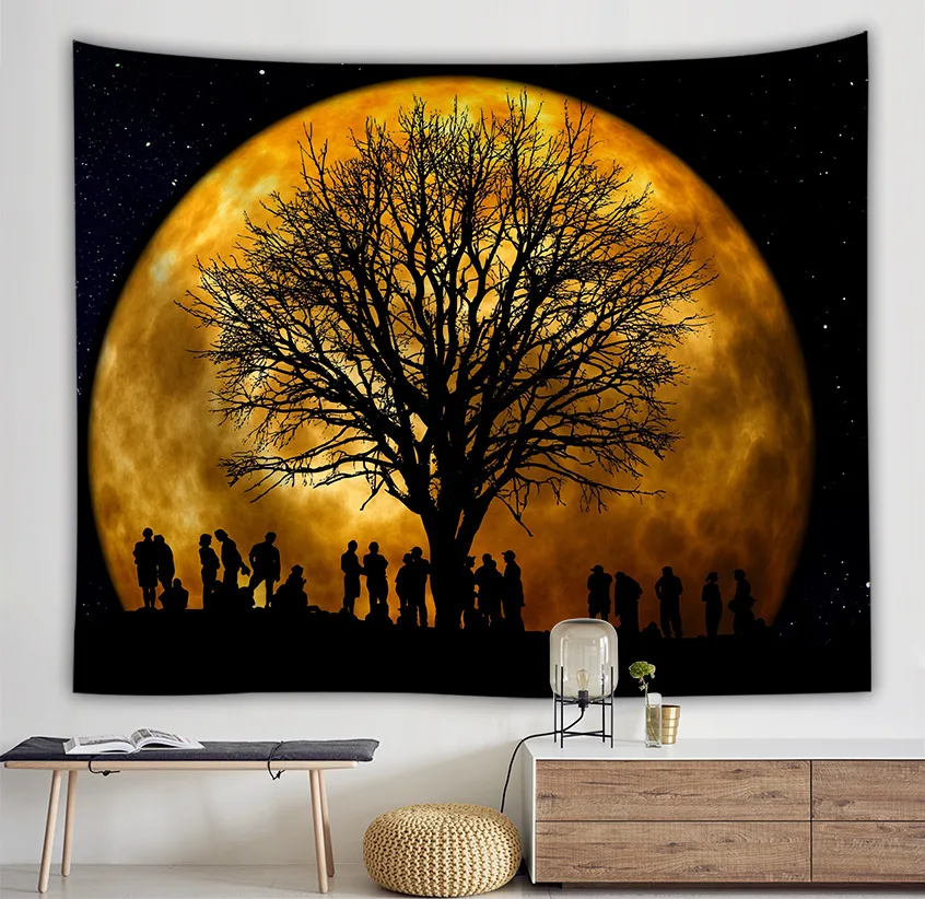 

Yaapeet 1pc Polyester Sunset Pattern Wall Tapestry Moon Printed Wall Hanging Elegant Scienic Hanging Tapestry Brief Wall Decor