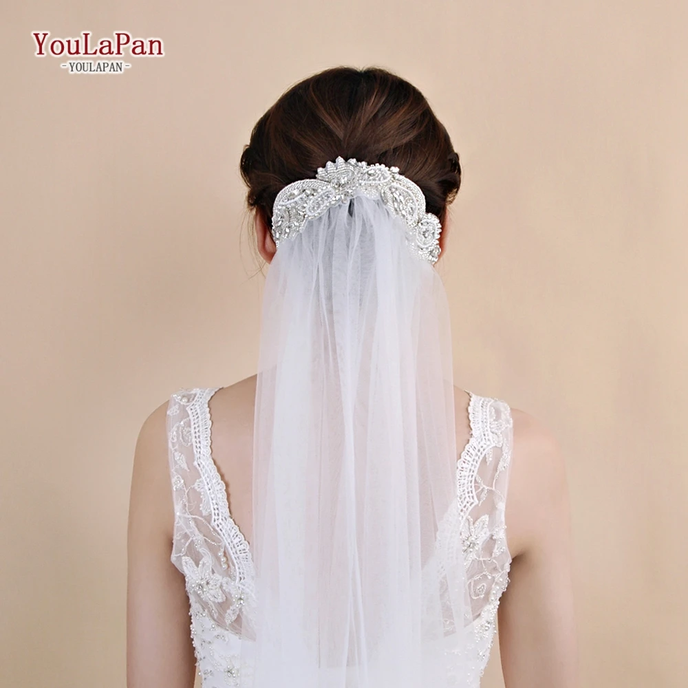 

YouLaPan VS280 Wedding Veils for Brides with Rhinestones Medium Length Wedding Veil Beaded Wedding Veil with Comb