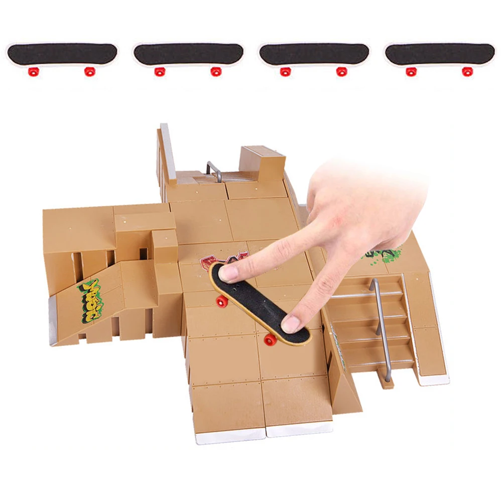 Mini Alloy Finger Skating Board Skate Park Kit Venue Combination Toys Children Skateboard Ramp Track Educational Toy Set | Спорт и