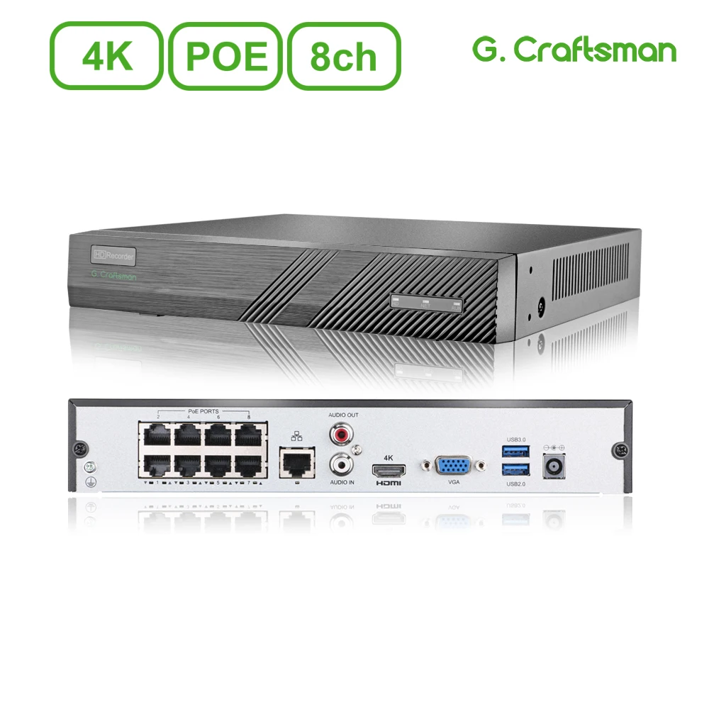 8ch 4K NVR POE H.265 Onvif grabador de vídeo en red del sistema 1 HDD 24/7 cámara de grabación IP P2P guardia Viewer Mac G artesano
