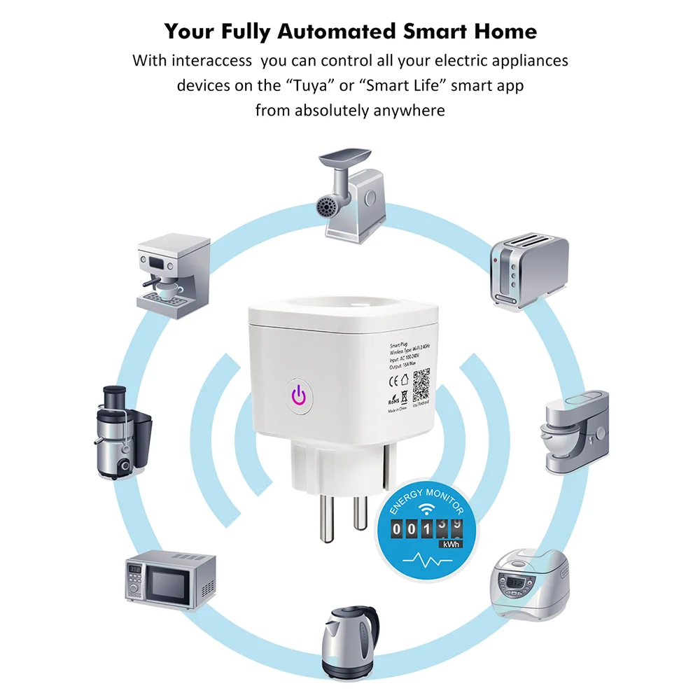 Ʈ ÷ Tuya WiFi Scoket EU 16A 220V   ͸ Ÿ̹  Alexa Google Ȩ   Ȩ EU ÷