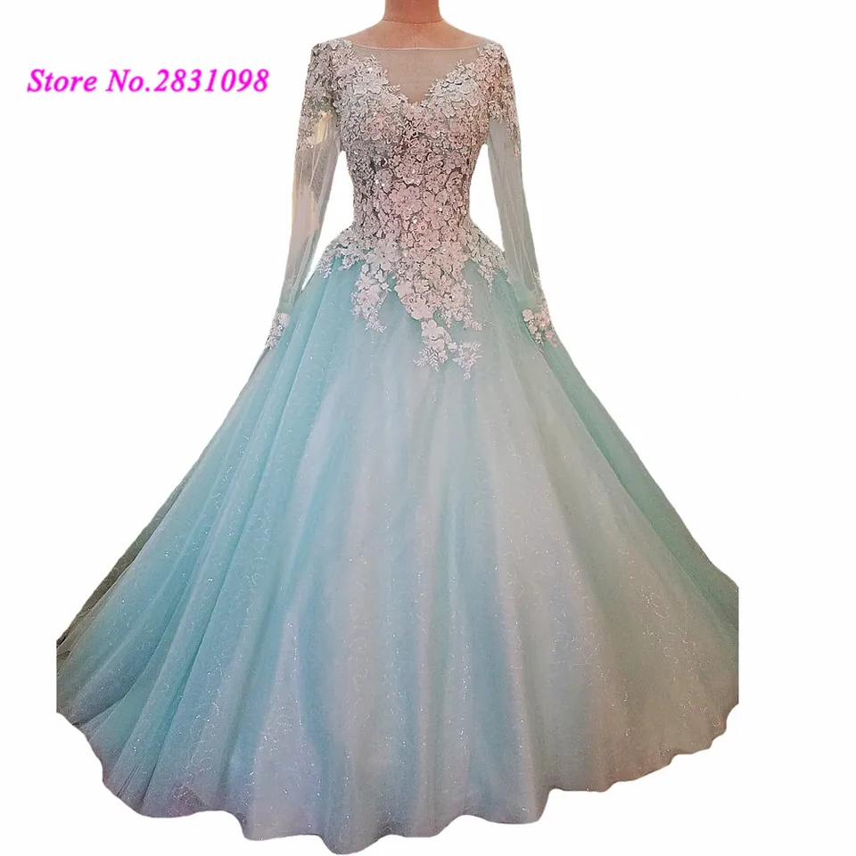 white and teal wedding dresses