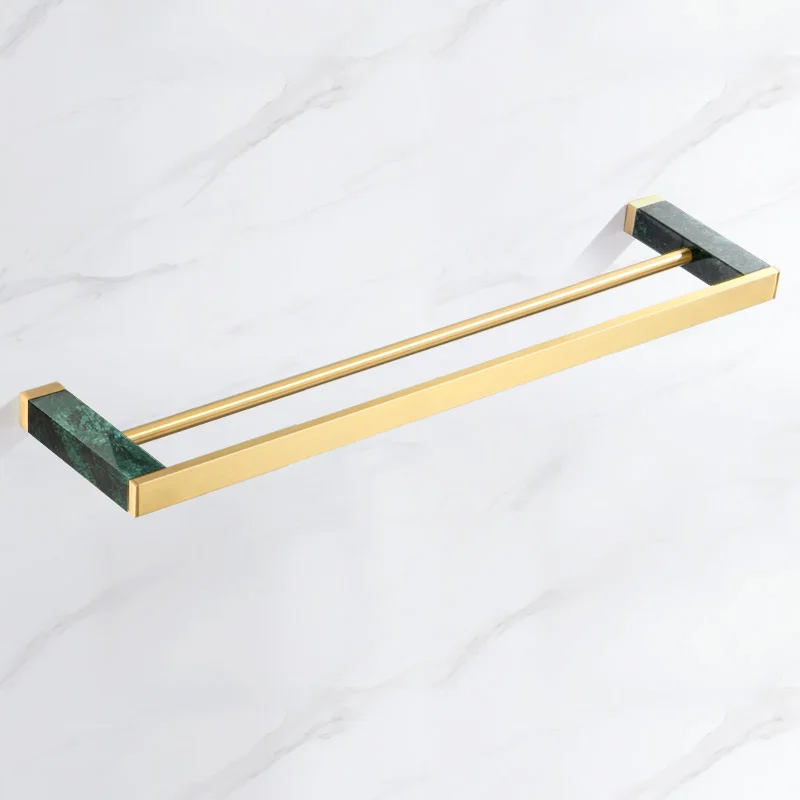

Towel Rack Shelf Brass Bathroom Accessories Sets Green Marble Double Towel Bars Brushed Gold Towel Ring Holder