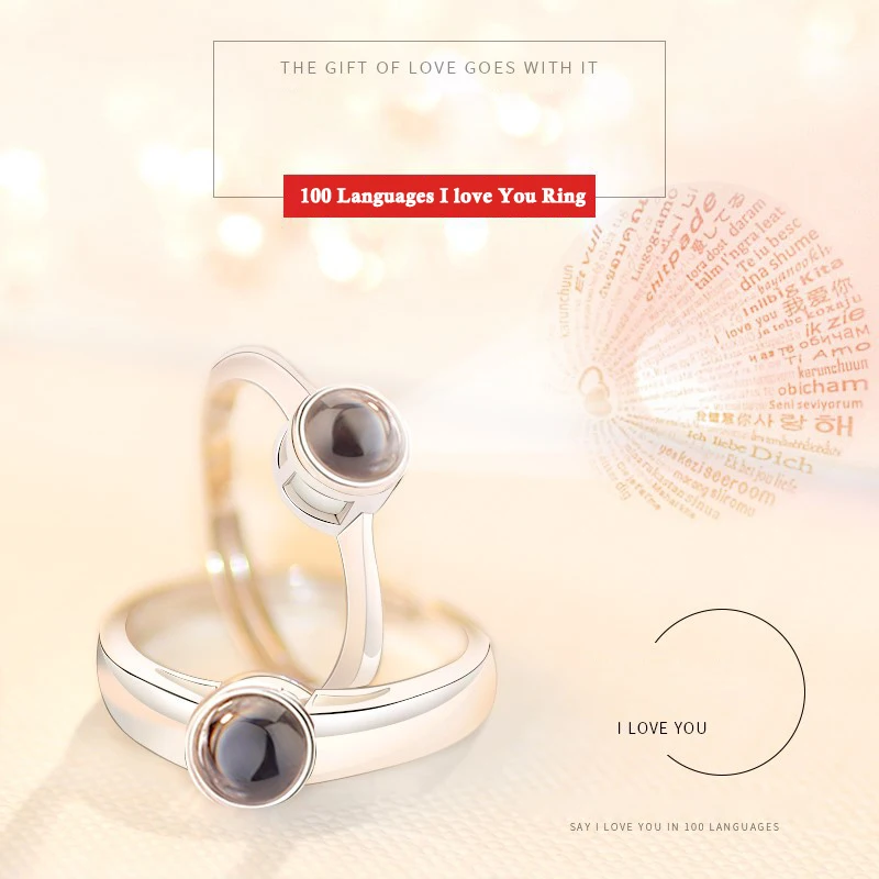 Серебряный 100 языков проекции I Love You кольца для Для мужчин Для женщин обувь для влюбленных с подсветкой для помолвки, свадьбы, годовщины мода кольцо