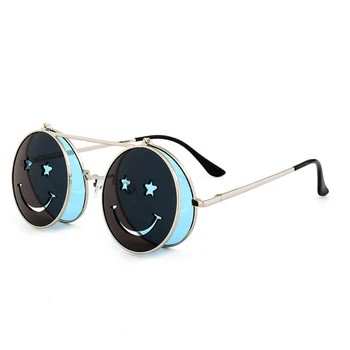 

Steampunk Smiley creative Women's sunglasses double lenses clamshell glasses special design ocean film hipster Resin sunglasses