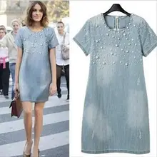 Размера плюс женщины даже o-образным вырезом Бисероплетение Короткие Реальный Топ моды обычные джинсы Летний стиль бисером вечерние