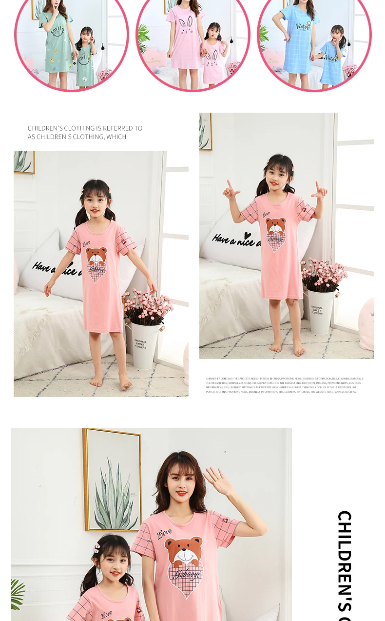 Summer Mom Daughter Night Dress Family Pajamas Sleepwear Kids Girl Nightgown Pajamas for Teen Girls Kids Pajamas Dress adonna nightgowns	