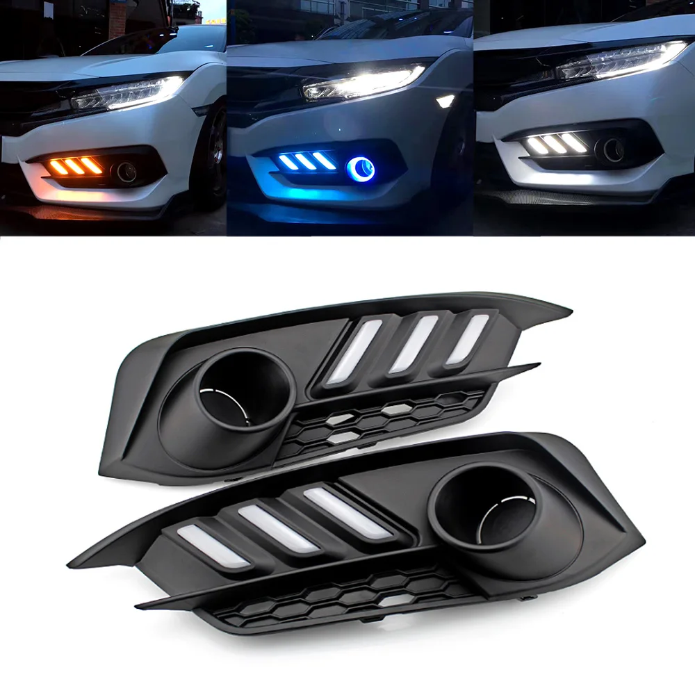 

Triple Color Switchback LED Daytime Running DRL Lights w/ Sequential Turn Signal Lights For Honda Civic 4D 16-up
