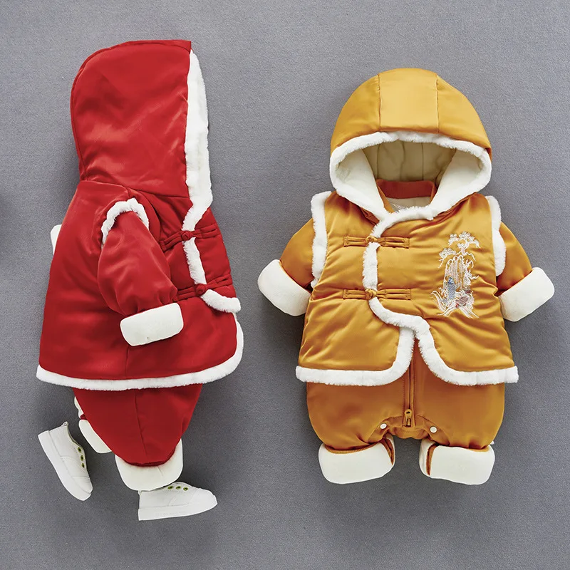 

2019 Baby Clothes Winter Style Chinese Style National Style Trousers And Horse Clip Two Piece Suit For Chinese New Year Greeting