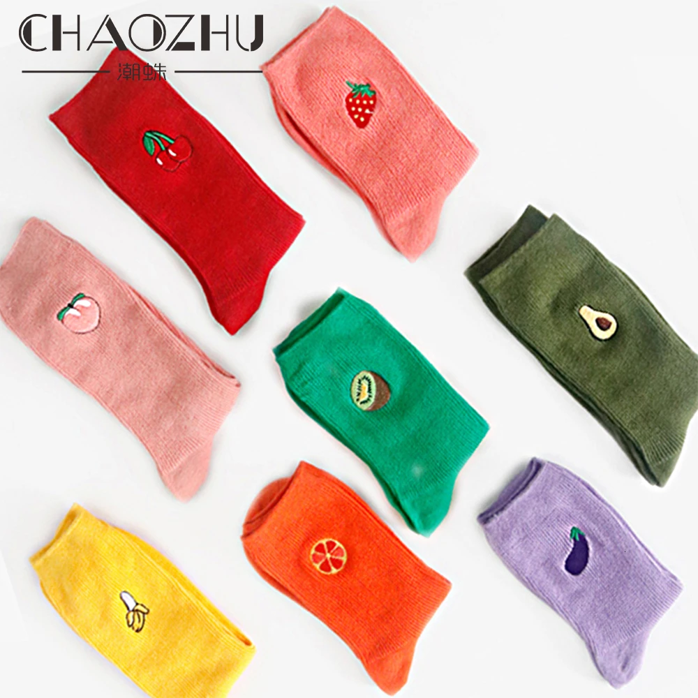 Носки CHAOZHU женские осенне-зимние свободные смешные с вышивкой фруктов киви