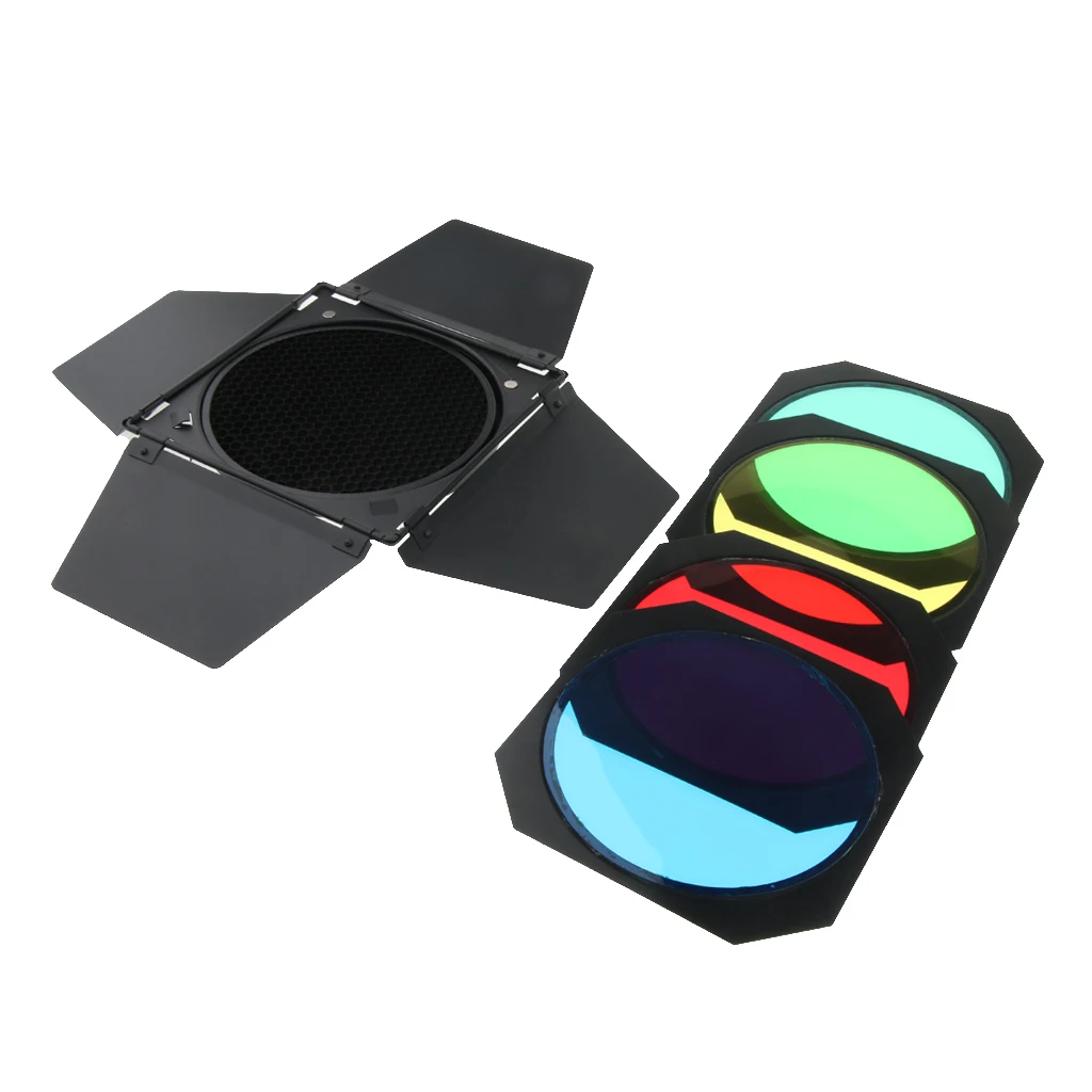 Barn Door Honeycomb Grid with 4 Color Gels Filter for 18cm / 7 inch Standard Reflector