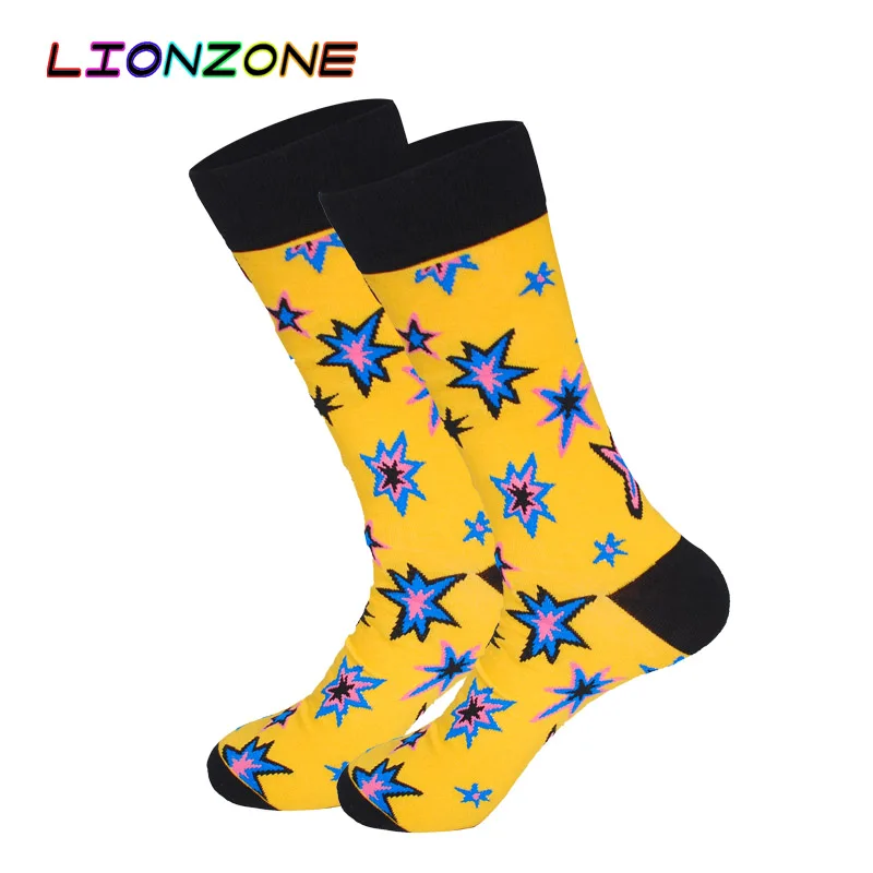 Носки LIONZONE мужские цветные хлопковые с геометрическим рисунком в полоску