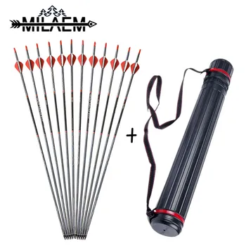

12 Pcs Spine 500 Archery Carbon Arrow OD 7.8mm ID 6.2 mm Bow Shooting Accessories With Black Arrow Quiver Hunting Set