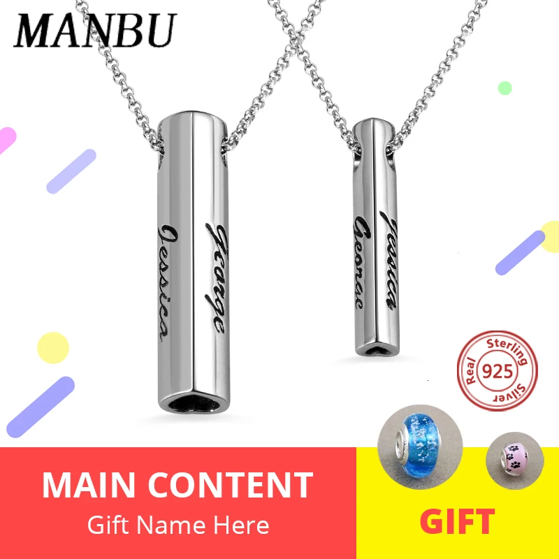

custom Four Side necklace Personalized 925 sterling silver Square 3D Bar Custom Name Necklace Pendant for Women Men Jewelry Gift