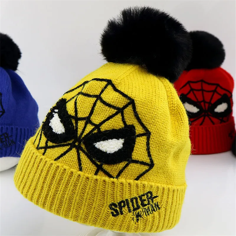 Мужская утолщенная вязаная шапка с рисунком Человека-паука, зимняя теплая шапка Skullies, Шапка-бини для детей, для мальчиков и девочек, 73 - Цвет: Цвет: желтый