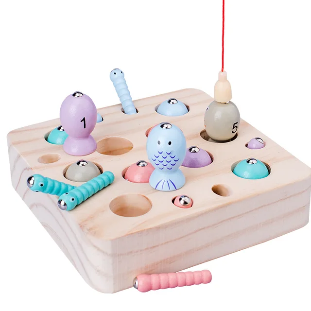 New Baby Wooden Montessori Toys Digit Magnetic Games Fishing Toys Game Catch Worm Educational Puzzle Toys For Children Gifts 2