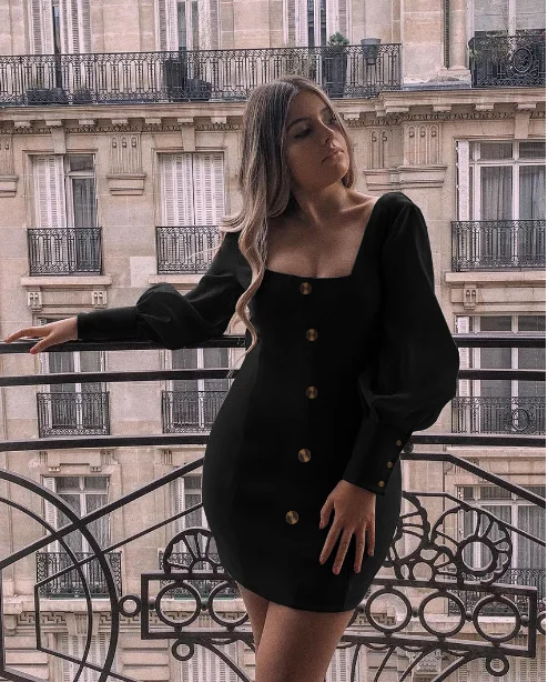 LUNA французское Ретро Европейское и американское черное платье для девушек темперамент фонарь однобортный тонкий короткий L017