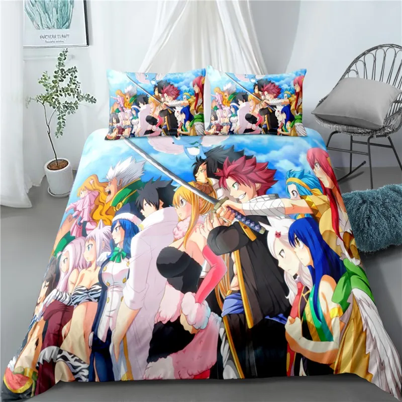 Magic World Comic Bedding Sets Fairy Tail Anime Character 3D Print Comforter Cover Pillowcase 2/3 Piece Bedspread for Girls Boys | Дом и сад