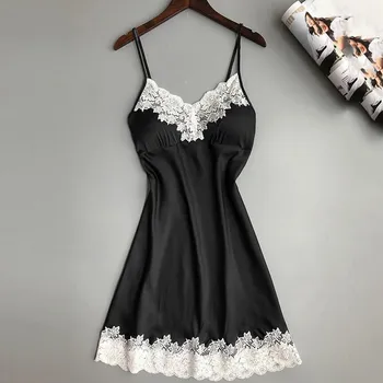 

Sexy night dress Satin Sleepwear Women Ladies Nightwear Nightdress sexy sleepwear Lingerie with Chest Pads пижама