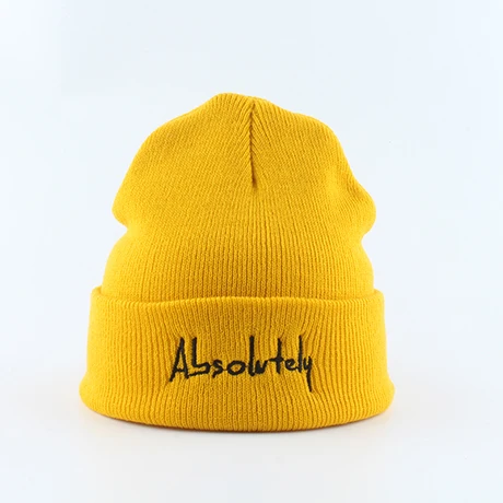 Skullies Beanies для мужчин и женщин, Зимняя вязанная теплая шапка с вышитыми буквами - Цвет: Цвет: желтый