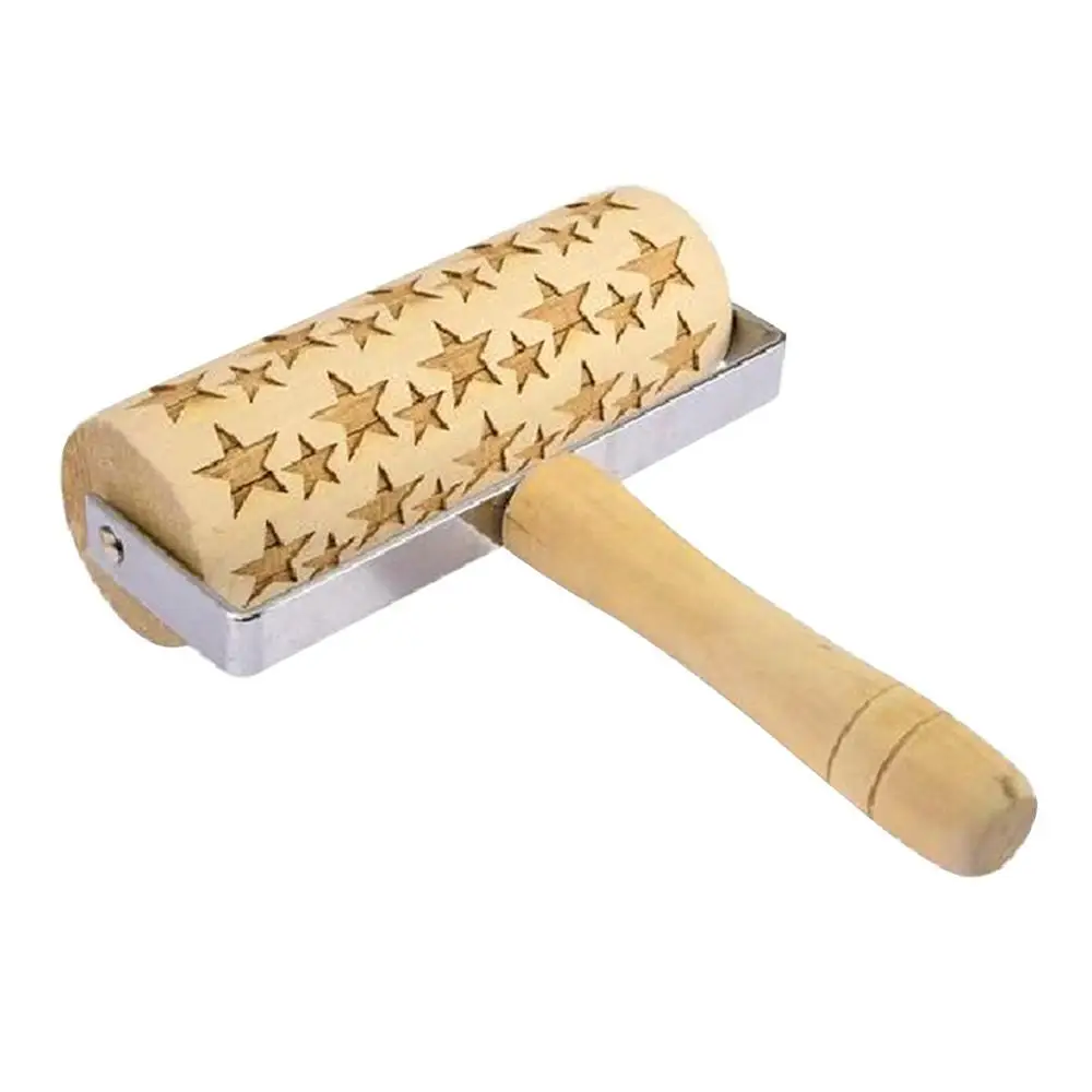 

Christmas Embossed Rolling Pin Cookies Baking Snowflake Cakes Biscuit With Handle Roller 5x13.9cm