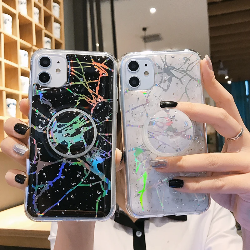 Блестящий блестящий чехол для IPhone 11 Pro Max XS XR X 6s 6 7 8 Plus Тонкий с подставкой