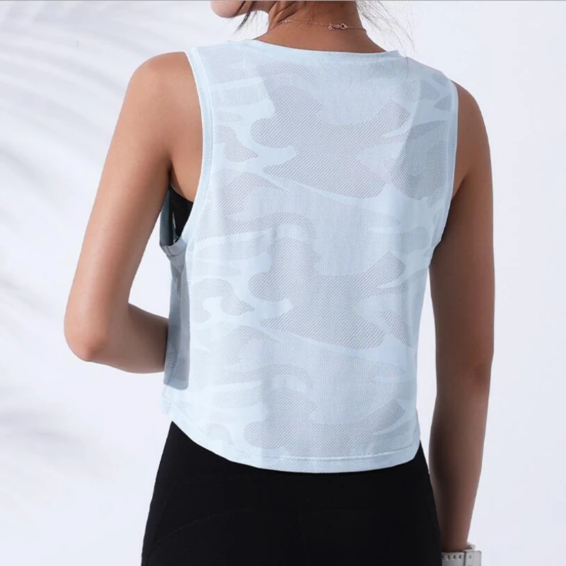 Yoga Top Yoga Shirt Sports Shirt Sports Tank Women Camouflage Running Vest Fitness Crop Top Sleeveless Mesh Yoga Shirts Breathable Workout Gym Tank Tops Female Sportswear