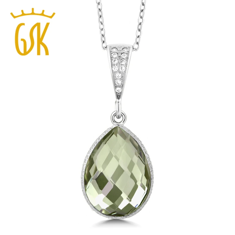 Ожерелье с подвеской GemStoneKing 6 50 карат 16х12 в форме груши зеленого аметиста из
