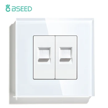 BSEED 듀얼 인터넷 소켓 CAT6 PC 홈 벽 소켓 콘센트 네트워크 포트, EU 표준 유리 패널 86*86mm