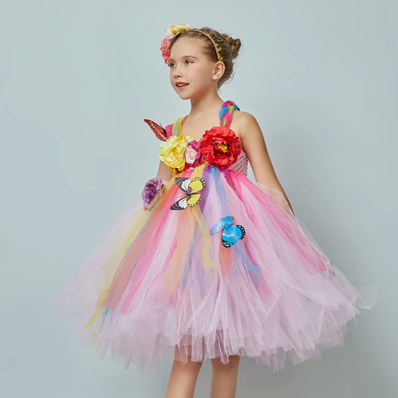 Flower Girl Fancy Princess Tutu Dress Fairy Wedding Bridesmaid Tulle Dress Kids Birthday Party Pageant Formal Graduation Costume (7)