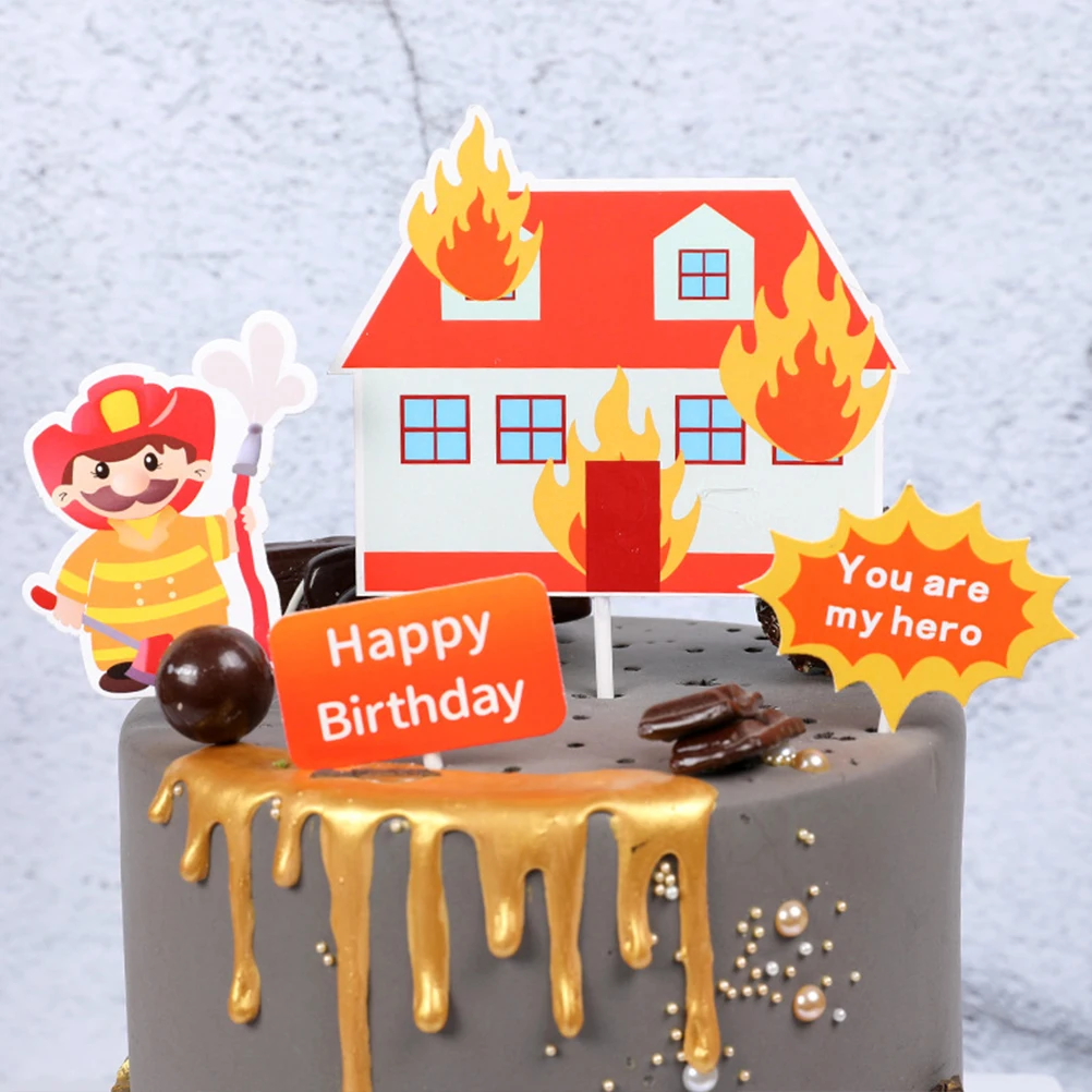 

5pcs Cake Topper Paper Fireman Shaped Durable Fire Truck Party Supplies Cupcake Picks Cake Topper for Birthday