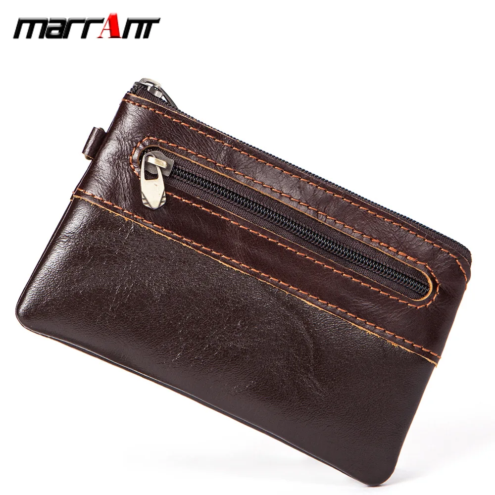 

Retro Solid Color Leather Purse Brand Casual Zipper Large Capacity Cowhide Wallet Coin Bag
