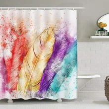 

Rainbow Feather Shower Curtai，Splashing Pigments Watercolor Style Bath Sets with Hooks for Apartment Home Art Decor