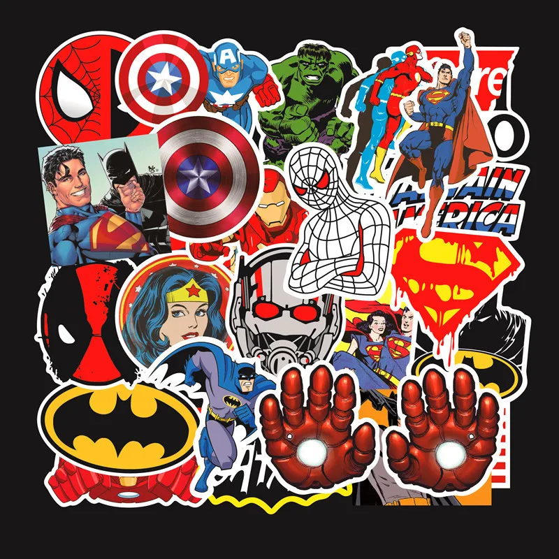 50pcs Super Hero Batman Superman Ironman Vinyl Stickers Decals Luggage Car Phone 