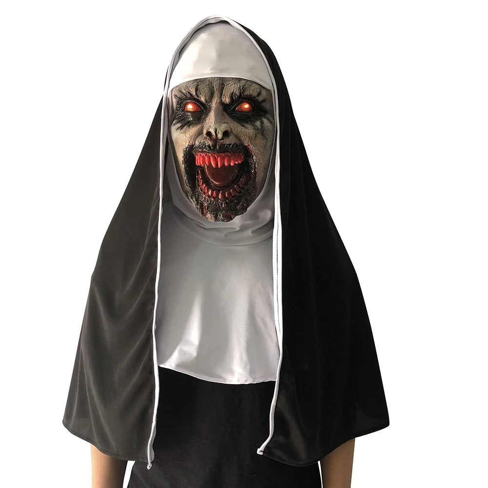 The Conjuring 2 The Nun Horror luminous Mask Cosplay Scary Latex Masks With Headscarf Full Face Helmet Halloween Party Props - Цвет: As the picture