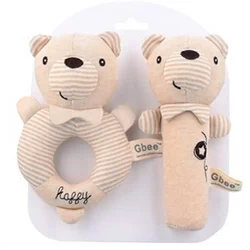 Hochet en forme de lapin/ours/éléphant pour bébé, jouet de dessin animé, poupées de cloche douce et moelleuse, bâton de sucette pour filles et garçons 