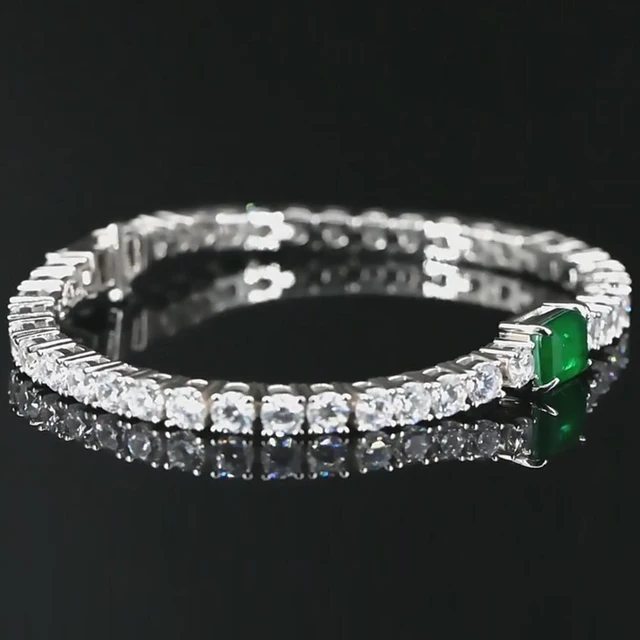 OEVAS 100 925 Sterling Silver Synthetic Emerald Sparkling High Carbon Diamond Wedding Bracelet For Women Party