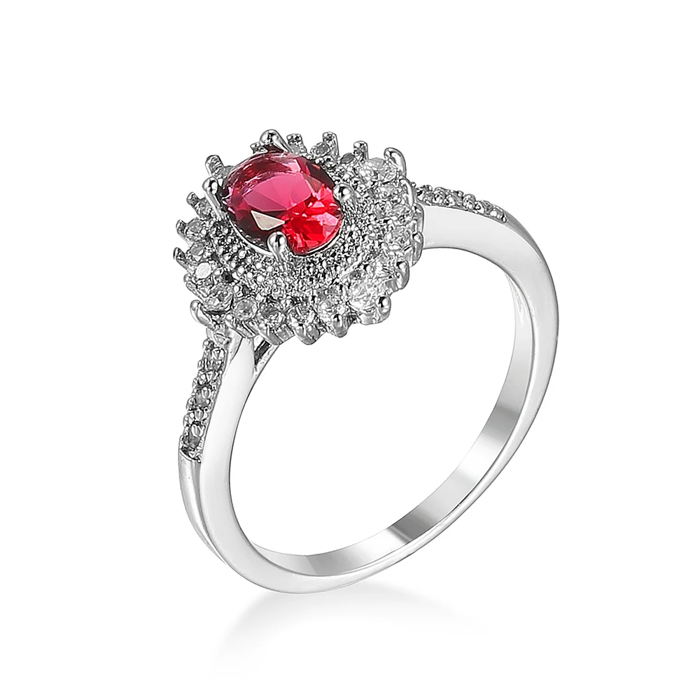 Classic Oval rose red Stone Rings for Women Fashion Flower Ring Ladies Accessories Wedding Engagement Jewelry Gift | Украшения и