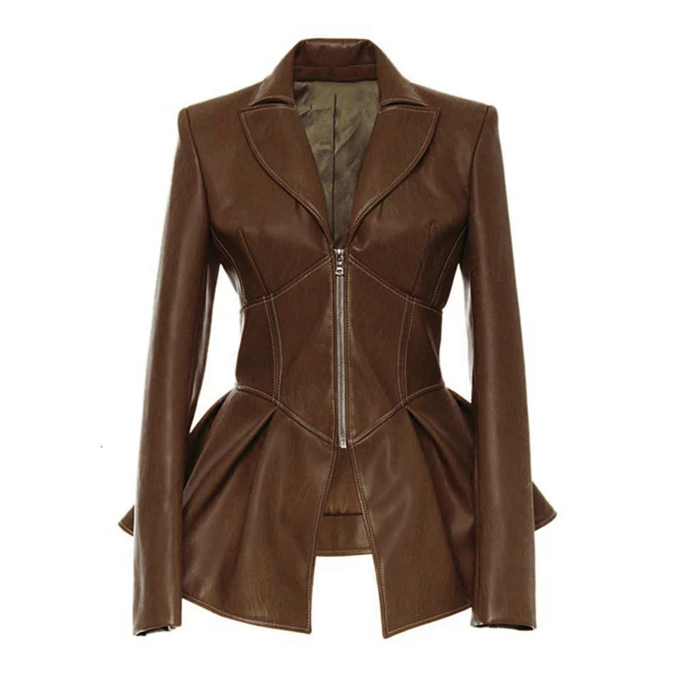 TWOTWINSTYLE-Biker-Style-Patchwork-Irregular-Jacket-Women-Lapel-Collar-Long-Sleeve-High-Wait-Tunic-Female-Coat