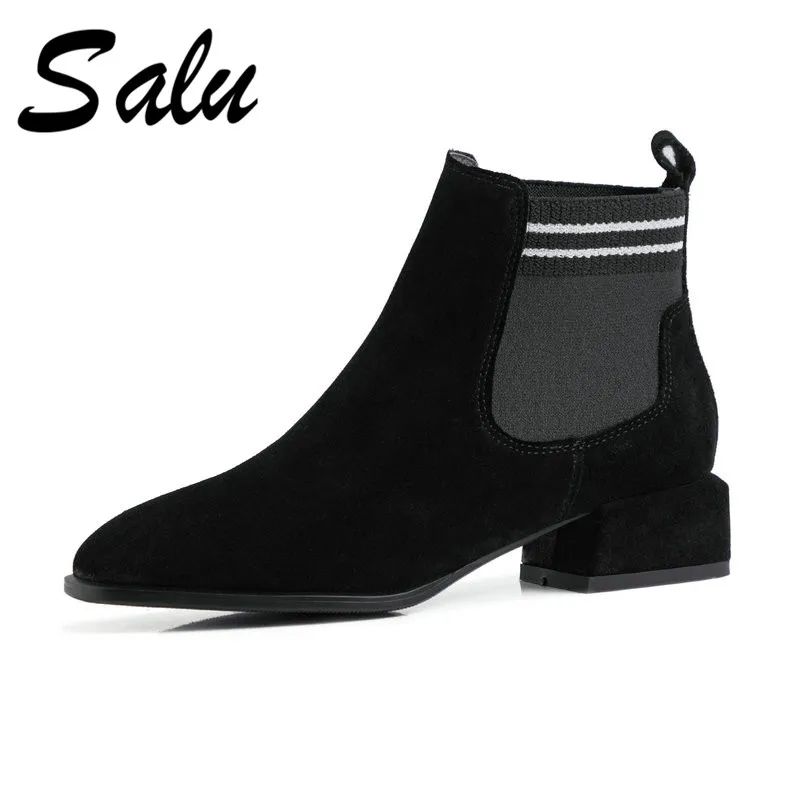

Salu Retro High Quality Boots Women Ankle Boots Wedding Party Shoes Woman Square Heels Round Toe Short Ladies Boots
