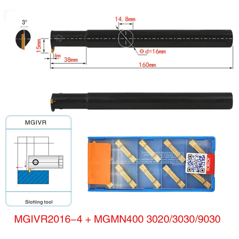 

1pc MGIVR2016-4 MGIVL2016-4 tool holder + 10pcs MGMN400 M NC3020/NC3030/PC9030 inserts grooving turning tool holder set