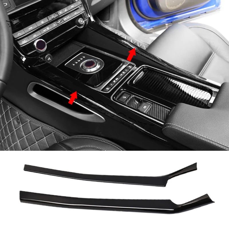 For Jaguar F-PACE 2016-2020 Glossy Black Painted Central Control  Gear Side Moulding Trim Strips