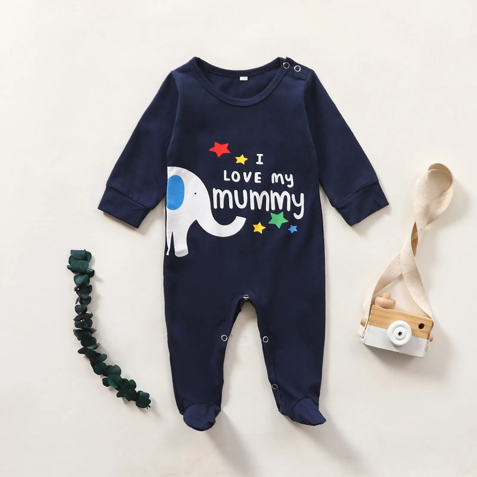 Newborn Baby Boy Girl Kid Elephant Print Romper Jumpsuit Bodysuit Clothes Outfit 