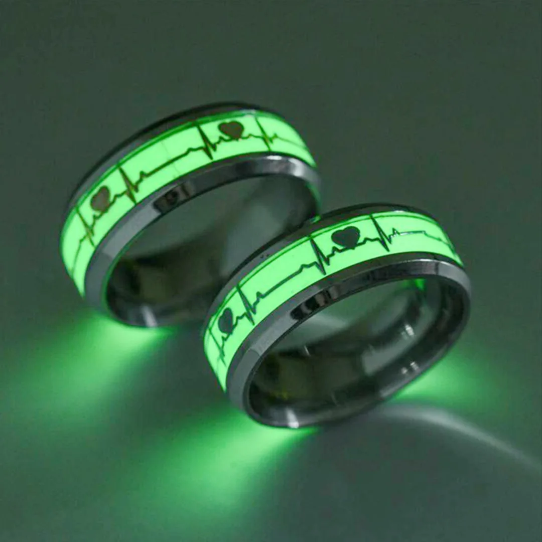 Luminous ECG Ring Vintage Glow In The Dark Stainless Steel Promise Rings For Women Heartbeat Finger Ring Couple Male Jewelry
