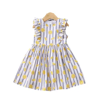 

Lemon Printed Striped Lace Girl Dress 2020 Summer Children Princess Dress