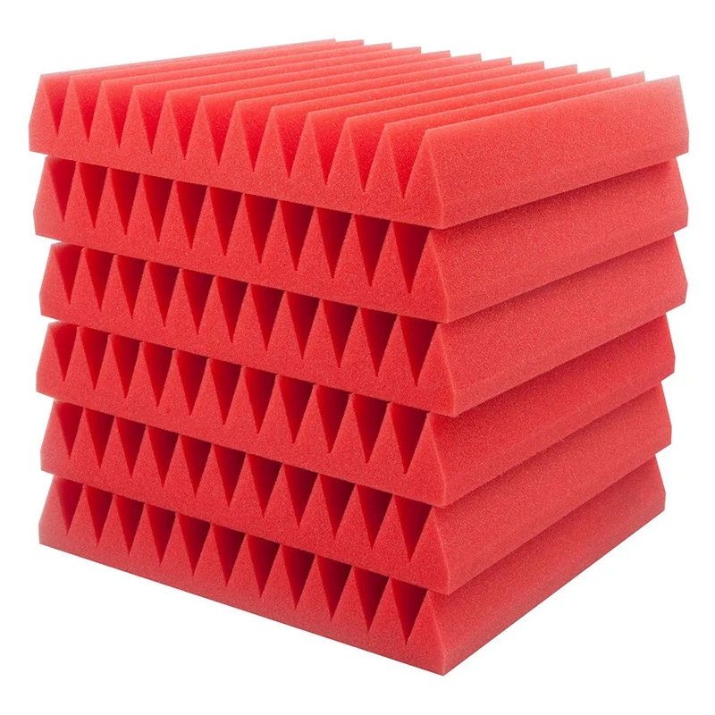 

6 Pcs Red Acoustic Panels Soundproofing Foam Acoustic Tiles Studio Foam Sound Wedges 5x 30x30cm