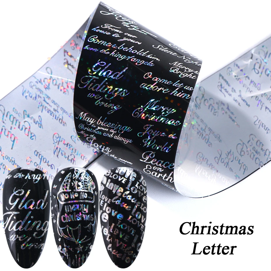 10 шт. рождественские наклейки на пленка для ногтей переводная блестящая бумага буквы Рождественская Снежинка Декор маникюрный набор ногти обертывания дизайн LA9119-1