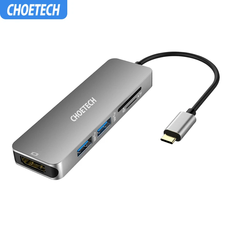 CHOETECH USB-C концентратор многопортовый конвертер с 4K HDMI 30 Гц видео выход 2 USB 3,0 портов и SD& TF карт ридер для MacBook Pro