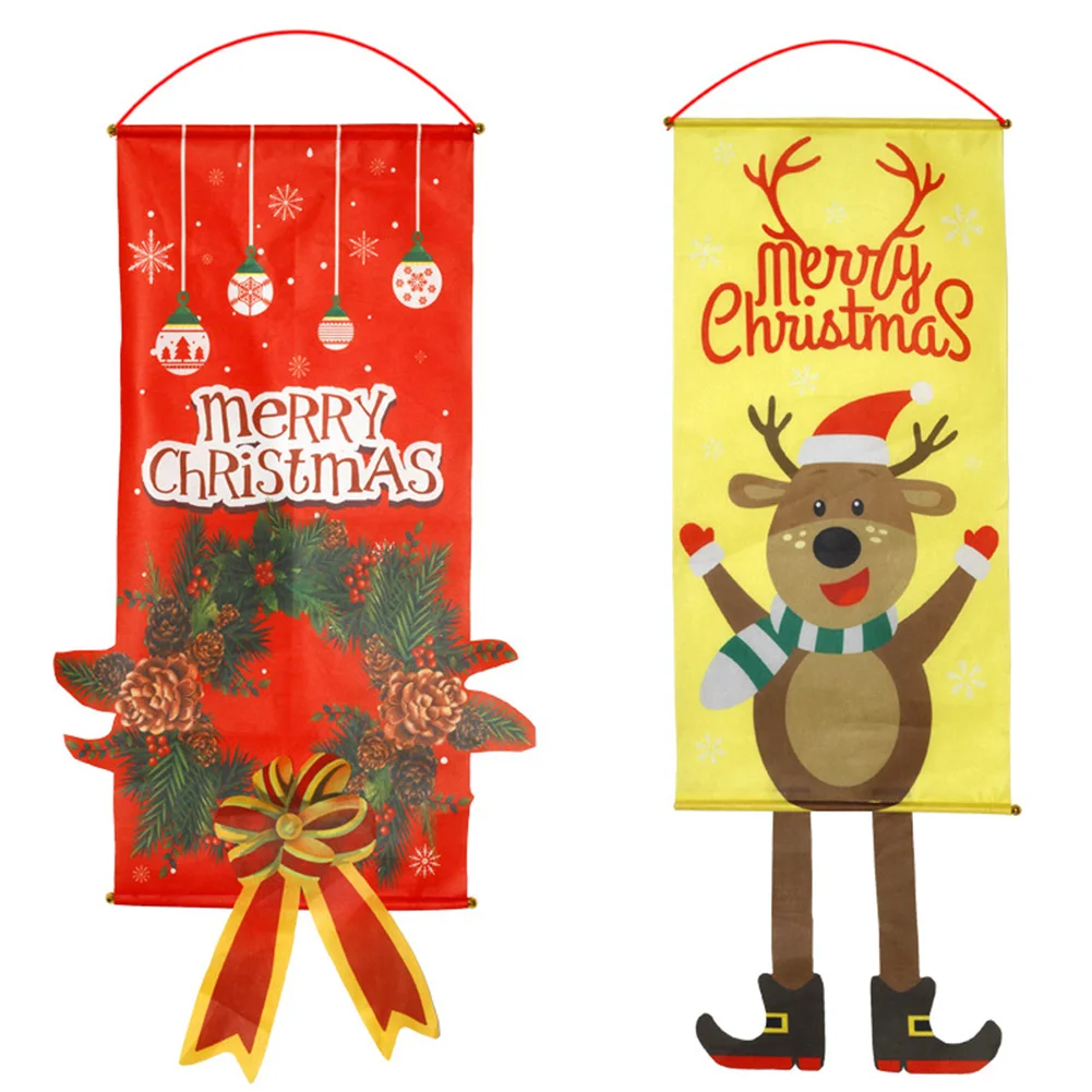 Christmas Wall Home Cloth Banner Window Ornaments Reusable Flag Hanging Decoration Santa Claus Party Door Gifts